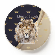 Elegant Bible Lion of Judah Beige Navy Gold Crowns