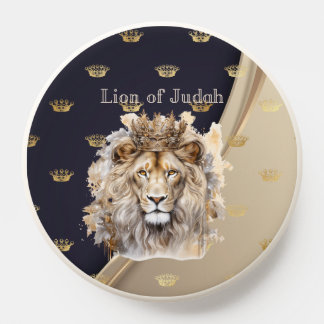 Elegant Bible Lion of Judah Beige Navy Gold Crowns PopSocket