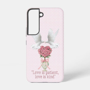 Elegant Bible Pink Dot Dove Heart Topiary Samsung Galaxy S22 Case