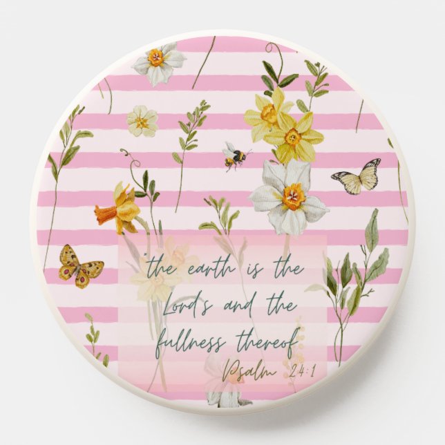 Elegant Bible Pink Stripe Daffodil Bee Butterfly PopSocket (Popsocket)