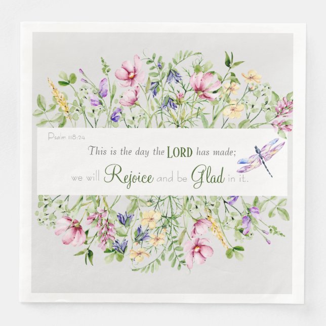 Elegant Bible Verse Botanical Watercolor Paper Dinner Napkins (Front)