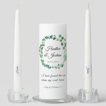 Elegant Bible Verse Custom Wedding Unity Candle Set | Zazzle