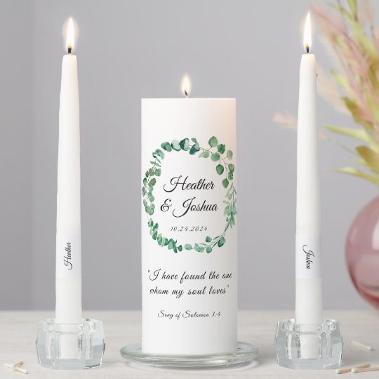 Elegant Bible Verse Custom Wedding Unity Candle Set | Zazzle.com