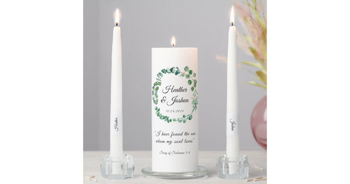 Elegant Bible Verse Custom Wedding Unity Candle Set Zazzle