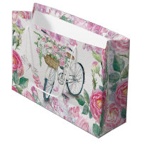 Elegant Bicycle and Flowers Large Gift Bag