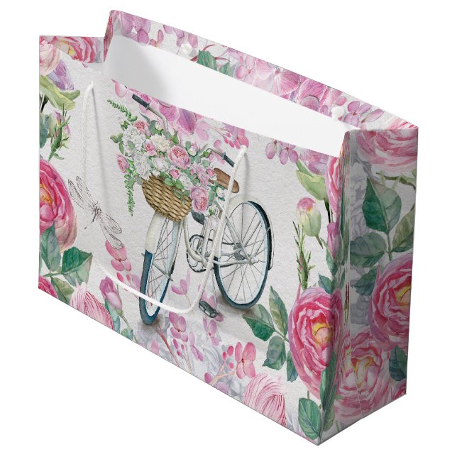 Elegant Bicycle and Flowers Large Gift Bag (Front Angled)