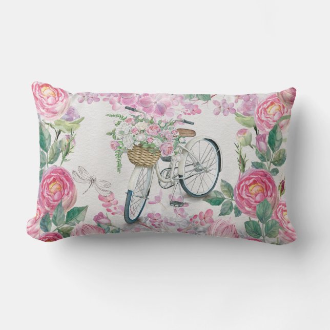 Elegant Bicycle and Flowers Lumbar Pillow (Front)