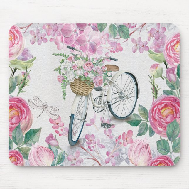 Elegant Bicycle and Flowers Mouse Pad (Front)