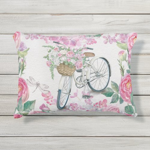 Elegant Bicycle and Flowers Outdoor Pillow