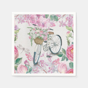 Elegant Bicycle and Flowers Paper Napkins