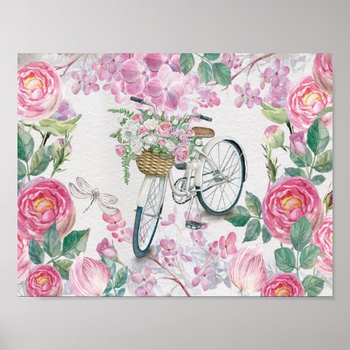 Elegant Bicycle and Flowers Poster