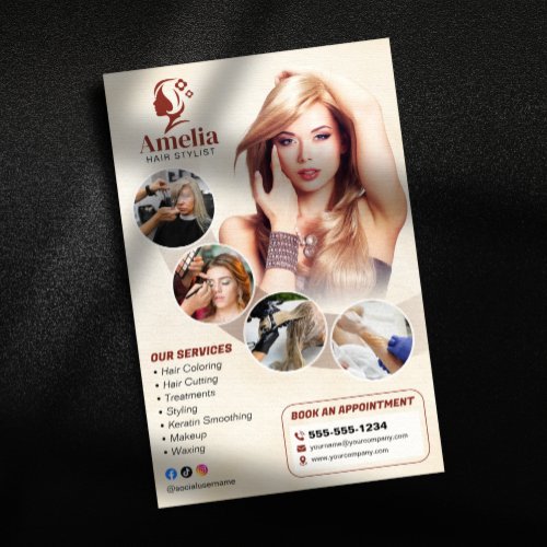 Elegant Biege Hair Stylist Salon Makeup Waxing Flyer