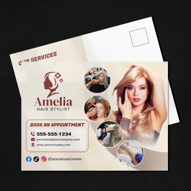 Elegant Biege Hair Stylist Salon Makeup Waxing Postcard (Creator Uploaded)