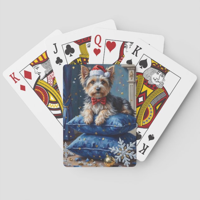 Elegant Biewer Terrier Dog Velvet Christmas Poker Cards (Back)