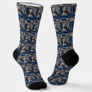 Elegant Biewer Terrier Dog Velvet Christmas Socks