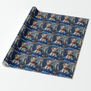 Elegant Biewer Terrier Dog Velvet Christmas Wrapping Paper