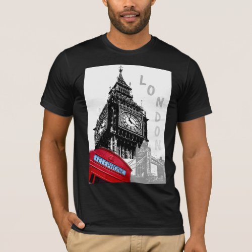 Elegant Big Ben Clock Tower London Red Telephone T_Shirt