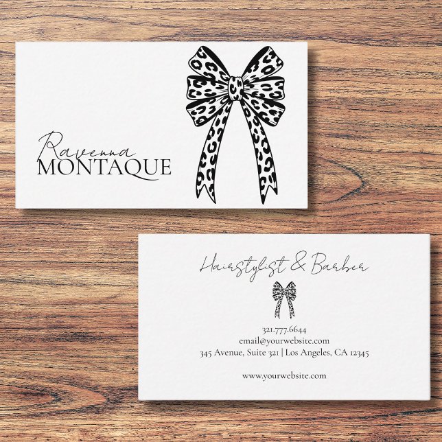 Elegant Big Black Leopard Bow Custom Chic Business Card (Creator Uploaded)