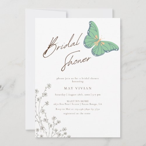Elegant Big Butterfly  Wildflower Bridal Shower Invitation