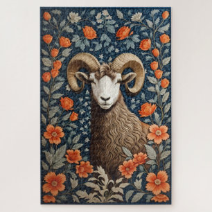 Elegant Big Horn Sheep William Morris Inspired  Jigsaw Puzzle