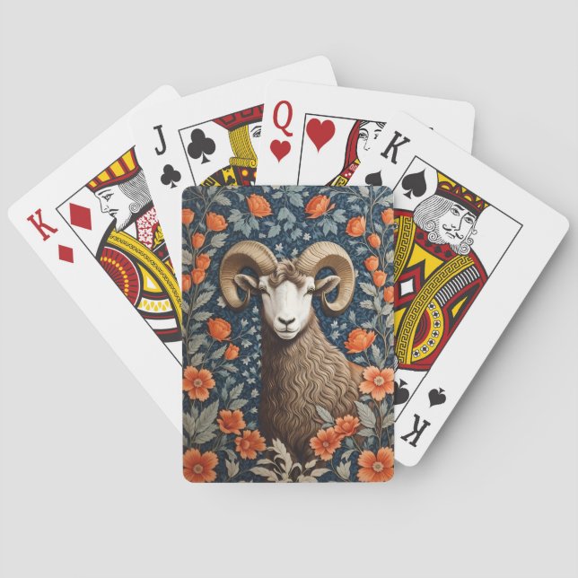 Elegant Big Horn Sheep William Morris Inspired  Poker Cards (Back)