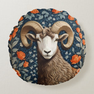 Elegant Big Horn Sheep William Morris Inspired  Round Pillow