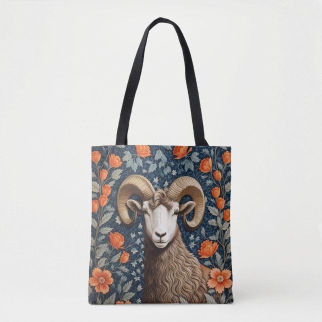 Elegant Big Horn Sheep William Morris Inspired  Tote Bag (Front)