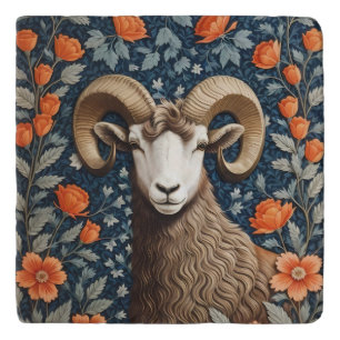 Elegant Big Horn Sheep William Morris Inspired  Trivet