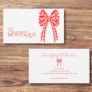 Elegant Big Neon Red Leopard Bow Custom Chic Business Card