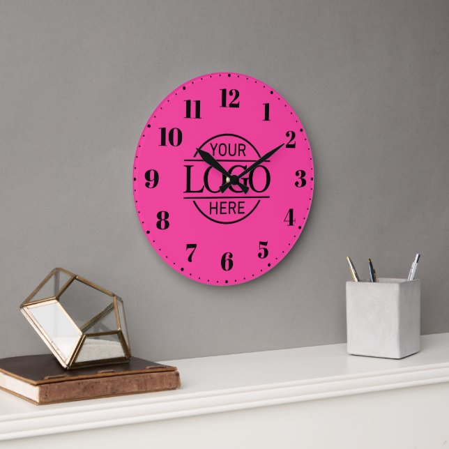 Elegant Bight Pink Branded Company Business Logo Large Clock (Office)