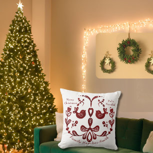 Elegant Bilingual Burgundy Birds Christmas Spanish Throw Pillow