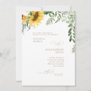 Elegant Billowing Eucalyptus Sunflower Wedding Invitation