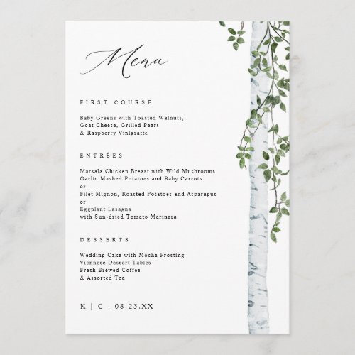 Elegant Birch Tree Aspen Greenery Wedding Menu