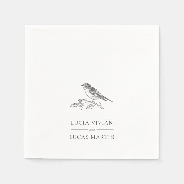 Elegant Bird Black And White Wedding Napkins (Front)