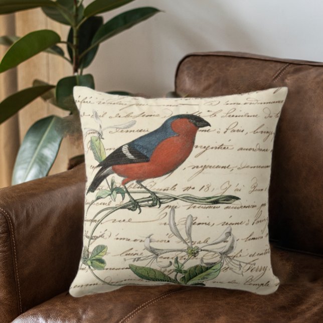 Elegant Bird Ephemera Throw Pillow (Elegant Ephemera Throw Pillow)