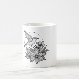 Elegant Bird & Flower Design Coffee Mug