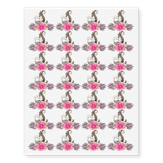 Elegant Bird Flower Design Temporary Tattoos