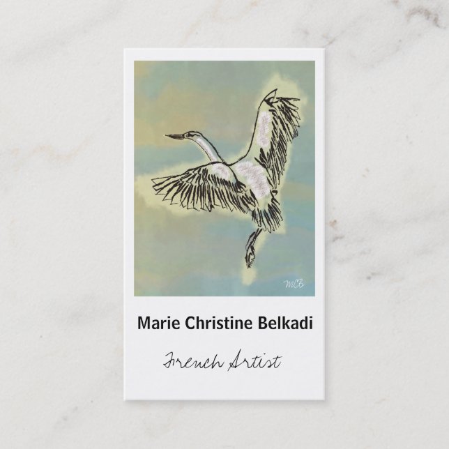 Elegant Bird Flying Art Handrawn Thank You Script Business Card (Front)