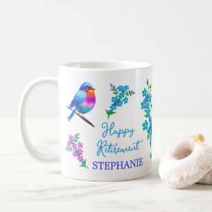 Elegant Bird Forget Me Not Floral Happy Retirement Coffee Mug