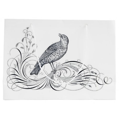 Elegant Bird Nature Black White Wedding Birthday Large Gift Bag