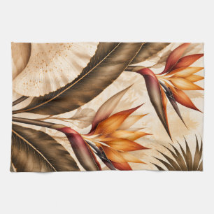 Elegant Bird of Paradise & Ginkgo Botanical Artwor Kitchen Towel