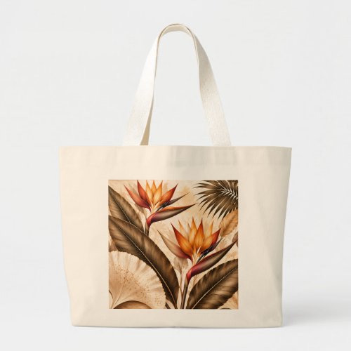 Elegant Bird of Paradise &amp; Ginkgo Botanical Artwor Large Tote Bag