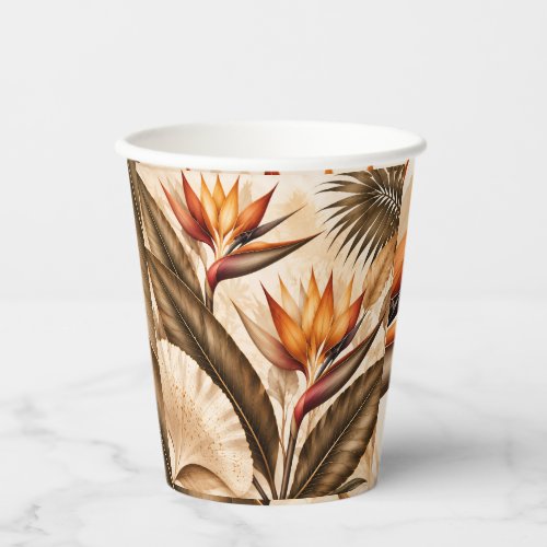Elegant Bird of Paradise &amp; Ginkgo Botanical Artwor Paper Cups