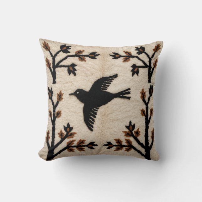 Elegant Bird Pillows: Black and White Kilim Beauty Throw Pillow (Front)