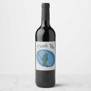 Elegant Bird Silhouette Blue Gray Thank You Wine Label
