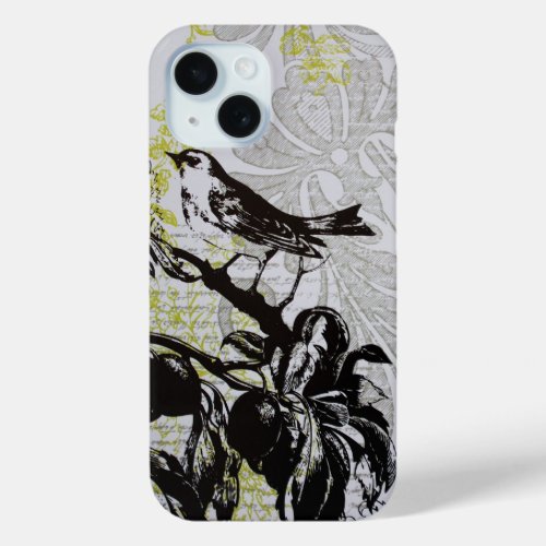 Elegant Bird vintage fashion floral botanical art iPhone 15 Case