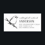 Elegant Bird Wedding Couple Names Return Address Rubber Stamp<br><div class="desc">This cute,  country design features a little hand drawn bird stood on a tree branch next to a stylish typography with your names in a script font,  your family name and return address.</div>