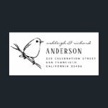 Elegant Bird Wedding Couple Names Return Address Rubber Stamp<br><div class="desc">This cute,  country design features a little hand drawn bird stood on a tree branch next to a stylish typography with your names in a script font,  your family name and return address.</div>
