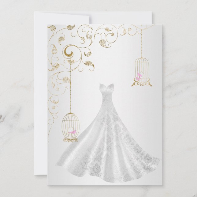 ELEGANT Birdcage wedding dress silver gold wedding Invitation (Front)