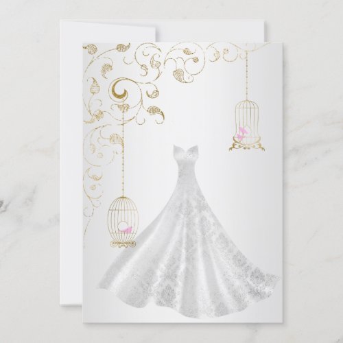 ELEGANT Birdcage wedding dress silver gold wedding Invitation